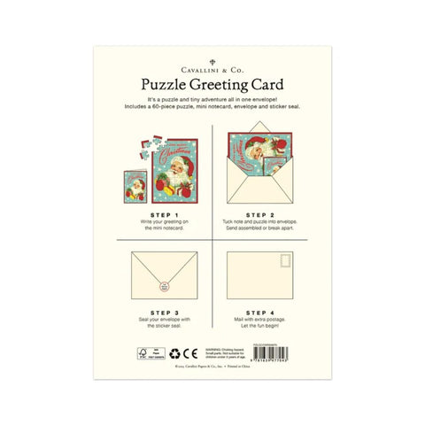 Cavallini Puzzle Greeting Card 60 Pc - Santa