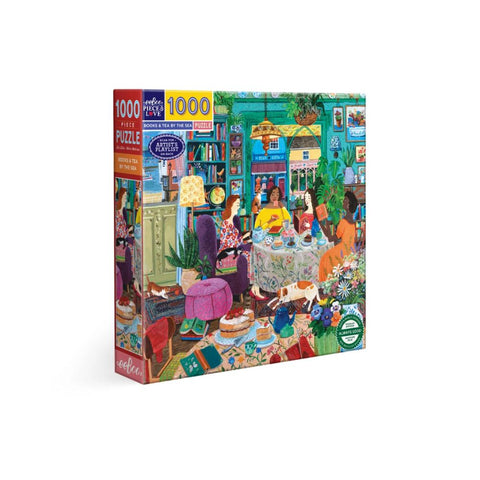 eeBoo 1000 Pc Puzzle - Books & Tea by Sea
