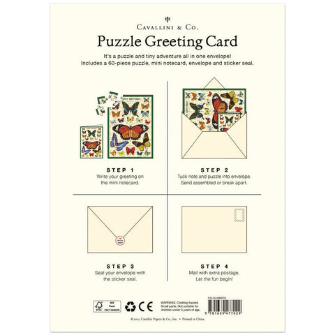 Cavallini Puzzle Greeting Card 60 Pc - Butterflies