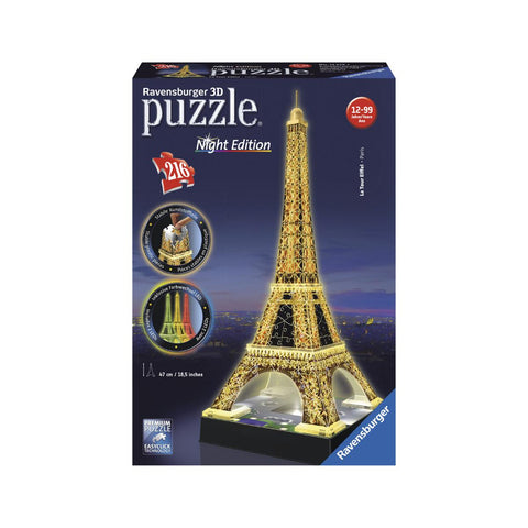 Ravensburger 3D Puzzle 216pc Night Edition Eiffel Tower - Paris-Modern Brands-booksrusandmore